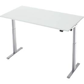 Schreibtisch, elektrisch höhenverstellbar, Rechteck, T-Fuß, B 1600 x T 800 x H 720-1200 mm, lichtgrau/silber