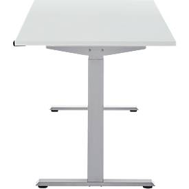 Schreibtisch, elektrisch höhenverstellbar, Rechteck, T-Fuß, B 1600 x T 800 x H 720-1200 mm, lichtgrau/silber