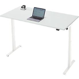 Schreibtisch, elektrisch höhenverstellbar, Rechteck, T-Fuß, B 1600 x T 800 x H 720-1200 mm, lichtgrau/weiß