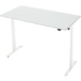 Schreibtisch, elektrisch höhenverstellbar, Rechteck, T-Fuß, B 1600 x T 800 x H 720-1200 mm, lichtgrau/weiß
