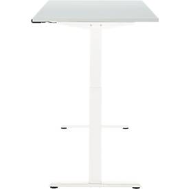 Schreibtisch, elektrisch höhenverstellbar, Rechteck, T-Fuß, B 1600 x T 800 x H 720-1200 mm, lichtgrau/weiß