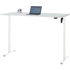 Schreibtisch, elektrisch höhenverstellbar, Rechteck, T-Fuß, B 1600 x T 800 x H 720-1200 mm, lichtgrau/weiß