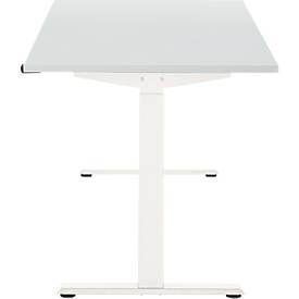 Schreibtisch, elektrisch höhenverstellbar, Rechteck, T-Fuß, B 1600 x T 800 x H 720-1200 mm, lichtgrau/weiß