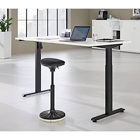 Schreibtisch, elektrisch höhenverstellbar, Rechteck, T-Fuß, B 1600 x T 800 x H 720-1200 mm, weiß/schwarz