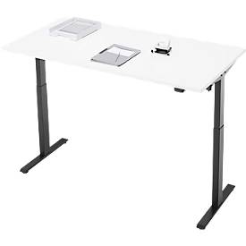 Schreibtisch, elektrisch höhenverstellbar, Rechteck, T-Fuß, B 1600 x T 800 x H 720-1200 mm, weiß/schwarz