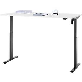 Schreibtisch, elektrisch höhenverstellbar, Rechteck, T-Fuß, B 1600 x T 800 x H 720-1200 mm, weiß/schwarz