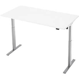 Schreibtisch, elektrisch höhenverstellbar, Rechteck, T-Fuß, B 1600 x T 800 x H 720-1200 mm, weiß/silber
