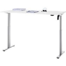 Schreibtisch, elektrisch höhenverstellbar, Rechteck, T-Fuß, B 1600 x T 800 x H 720-1200 mm, weiß/silber