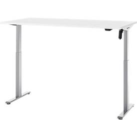 Schreibtisch, elektrisch höhenverstellbar, Rechteck, T-Fuß, B 1600 x T 800 x H 720-1200 mm, weiß/silber