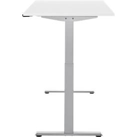 Schreibtisch, elektrisch höhenverstellbar, Rechteck, T-Fuß, B 1600 x T 800 x H 720-1200 mm, weiß/silber