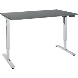 Schreibtisch, elektrisch höhenverstellbar, Rechteck, T-Fuß, B 1600 x T 800 x H 755-1255 mm, graphit/weißalu + Memory-Bedienpanel, Kabelkanal