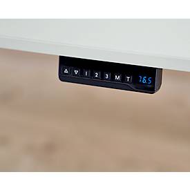 Schreibtisch, elektrisch höhenverstellbar, Rechteck, T-Fuß, B 1600 x T 800 x H 755-1255 mm, weiß/weißalu + Memory-Bedienpanel, Kabelspirale
