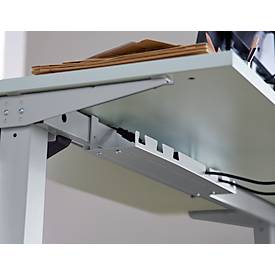 Schreibtisch, elektrisch höhenverstellbar, Rechteck, T-Fuß, B 1600 x T 800 x H 755-1255 mm, weiß/weißalu + Memory-Bedienpanel, Kabelspirale