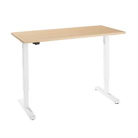Schreibtisch, elektrisch höhenverstellbar, rechteckig, T-Fuß, B 1300 x T 650 x H 715-1205 mm, Ahorn/Weiß 