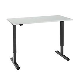 Schreibtisch, elektrisch höhenverstellbar, rechteckig, T-Fuß, B 1300 x T 650 x H 715-1205 mm, lichtgrau/schwarz 
