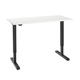 Schreibtisch, elektrisch höhenverstellbar, rechteckig, T-Fuß, B 1300 x T 650 x H 715-1205 mm, weiß/schwarz 