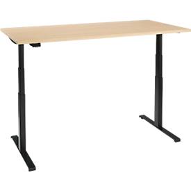 Schreibtisch, elektrisch höhenverstellbar, T-Fuß, B 1200 x T 800 x H 620-1270 mm, Ahorn/schwarz + Memoryschalter