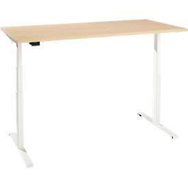 Schreibtisch, elektrisch höhenverstellbar, T-Fuß, B 1200 x T 800 x H 620-1270 mm, Ahorn/weiß + Memoryschalter