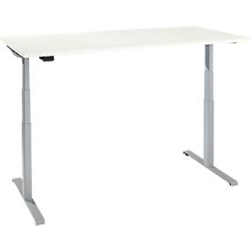Schreibtisch, elektrisch höhenverstellbar, T-Fuß, B 1200 x T 800 x H 620-1270 mm, weiß/weißaluminium + Memoryschalter