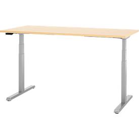 Schreibtisch, elektrisch höhenverstellbar, T-Fuß, B 1600 x T 800 x H 615-1275 mm, Ahorn/weißalu