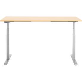 Schreibtisch, elektrisch höhenverstellbar, T-Fuß, B 1600 x T 800 x H 615-1275 mm, Ahorn/weißalu