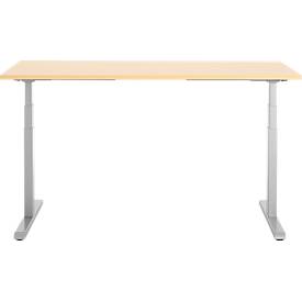 Schreibtisch, elektrisch höhenverstellbar, T-Fuß, B 1600 x T 800 x H 615-1275 mm, Ahorn/weißalu