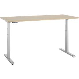 Schreibtisch, elektrisch höhenverstellbar, T-Fuß, B 1600 x T 800 x H 615-1275 mm, Eiche/weißalu