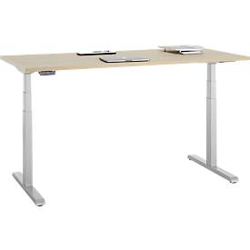 Schreibtisch, elektrisch höhenverstellbar, T-Fuß, B 1600 x T 800 x H 615-1275 mm, Eiche/weißalu