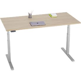 Schreibtisch, elektrisch höhenverstellbar, T-Fuß, B 1600 x T 800 x H 615-1275 mm, Eiche/weißalu