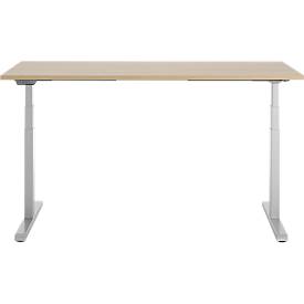 Schreibtisch, elektrisch höhenverstellbar, T-Fuß, B 1600 x T 800 x H 615-1275 mm, Eiche/weißalu
