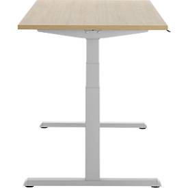 Schreibtisch, elektrisch höhenverstellbar, T-Fuß, B 1600 x T 800 x H 615-1275 mm, Eiche/weißalu
