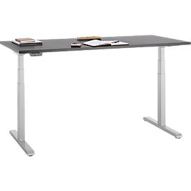 Schreibtisch, elektrisch höhenverstellbar, T-Fuß, B 1600 x T 800 x H 615-1275 mm, graphit/weißalu