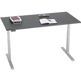 Schreibtisch, elektrisch höhenverstellbar, T-Fuß, B 1600 x T 800 x H 615-1275 mm, graphit/weißalu
