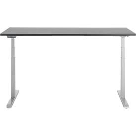 Schreibtisch, elektrisch höhenverstellbar, T-Fuß, B 1600 x T 800 x H 615-1275 mm, graphit/weißalu