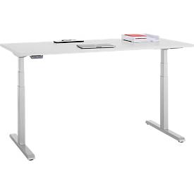Schreibtisch, elektrisch höhenverstellbar, T-Fuß, B 1600 x T 800 x H 615-1275 mm, lichtgrau/weißalu