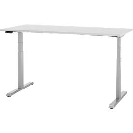 Schreibtisch, elektrisch höhenverstellbar, T-Fuß, B 1600 x T 800 x H 615-1275 mm, lichtgrau/weißalu