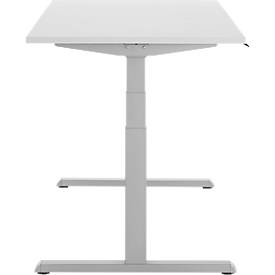 Schreibtisch, elektrisch höhenverstellbar, T-Fuß, B 1600 x T 800 x H 615-1275 mm, lichtgrau/weißalu