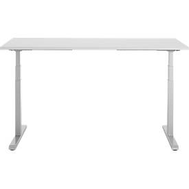 Schreibtisch, elektrisch höhenverstellbar, T-Fuß, B 1600 x T 800 x H 615-1275 mm, lichtgrau/weißalu
