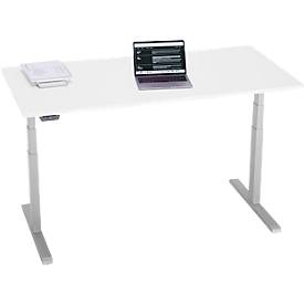 Schreibtisch, elektrisch höhenverstellbar, T-Fuß, B 1600 x T 800 x H 615-1275 mm, weiß/weißalu