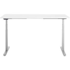 Schreibtisch, elektrisch höhenverstellbar, T-Fuß, B 1600 x T 800 x H 615-1275 mm, weiß/weißalu