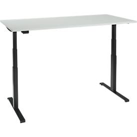 Schreibtisch, elektrisch höhenverstellbar, T-Fuß, B 1600 x T 800 x H 620-1270 mm, lichtgrau/schwarz + Memoryschalter