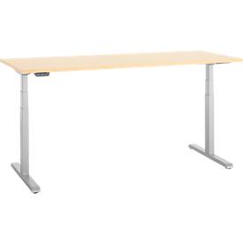 Schreibtisch, elektrisch höhenverstellbar, T-Fuß, B 1800 x T 800 x H 615-1275 mm, Ahorn/weißalu