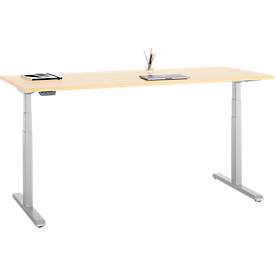 Schreibtisch, elektrisch höhenverstellbar, T-Fuß, B 1800 x T 800 x H 615-1275 mm, Ahorn/weißalu