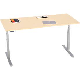 Schreibtisch, elektrisch höhenverstellbar, T-Fuß, B 1800 x T 800 x H 615-1275 mm, Ahorn/weißalu