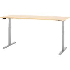 Schreibtisch, elektrisch höhenverstellbar, T-Fuß, B 1800 x T 800 x H 615-1275 mm, Ahorn/weißalu