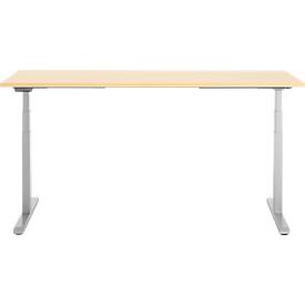 Schreibtisch, elektrisch höhenverstellbar, T-Fuß, B 1800 x T 800 x H 615-1275 mm, Ahorn/weißalu