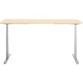 Schreibtisch, elektrisch höhenverstellbar, T-Fuß, B 1800 x T 800 x H 615-1275 mm, Ahorn/weißalu