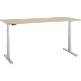 Schreibtisch, elektrisch höhenverstellbar, T-Fuß, B 1800 x T 800 x H 615-1275 mm, Eiche/weißalu