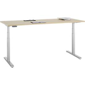 Schreibtisch, elektrisch höhenverstellbar, T-Fuß, B 1800 x T 800 x H 615-1275 mm, Eiche/weißalu