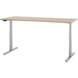 Schreibtisch, elektrisch höhenverstellbar, T-Fuß, B 1800 x T 800 x H 615-1275 mm, Eiche/weißalu